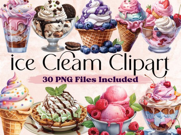 30 Sweet Ice Cream Watercolor Clipart Images for Projects