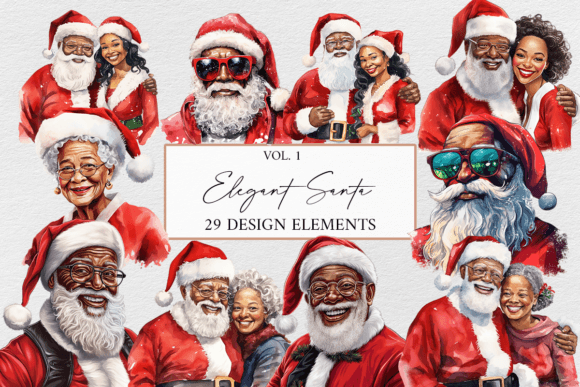 African American Santa Clipart Bundle for Inclusive Holiday Designs