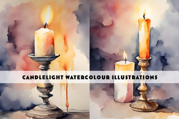 Burning Candles Watercolour Duo: Warmth and Artistry for Your Projects