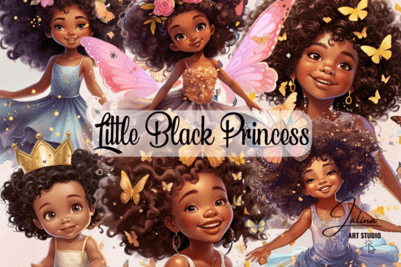 Butterfly Little Black Princess Clipart: A Whimsical Design Asset