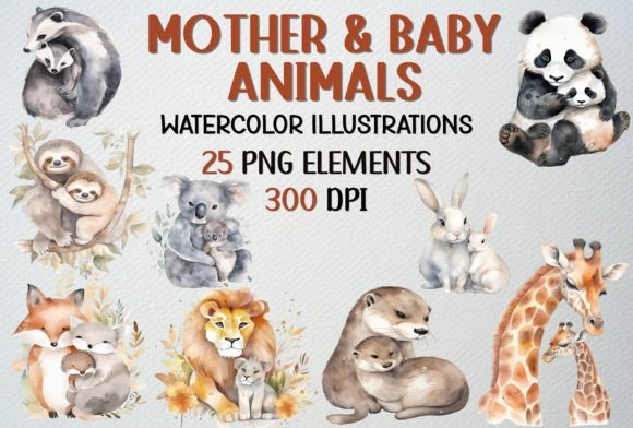 Capturing Tenderness: A Designer’s Guide to the Mother and Baby Animals Watercolor Set
