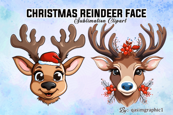 Charming Cartoon Reindeer Face Sublimation PNG for Holiday Crafts