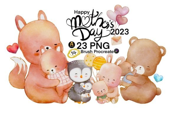 Charming Mom and Baby Animals Watercolor Clipart