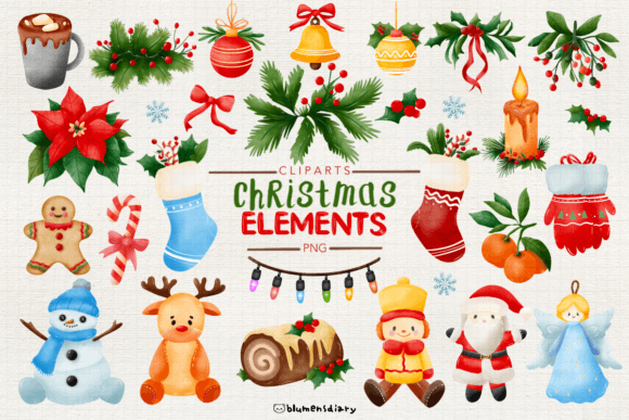 Christmas Elements Clipart for Festive Design