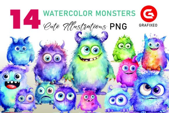 Cute Watercolor Little Monsters: A Designer's Playful Toolkit
