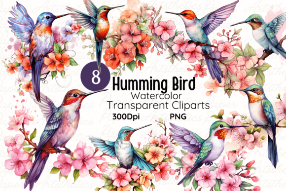 Elevate Your Designs with Watercolor Hummingbirds Clipart