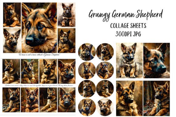 Grungy German Shepherd Collage Sheets for Creative Crafters