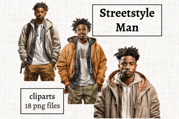 Handsome African American Men Clipart: Streetstyle Design Assets