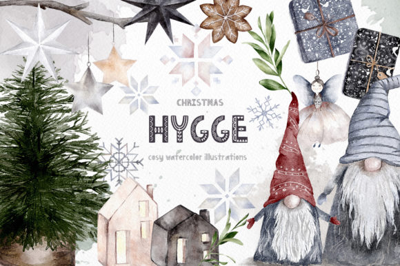 Hygge Christmas Watercolor Illustrations for Cozy Designs