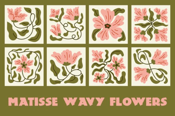 Matisse Wavy Flowers: A Modern Retro Design Asset