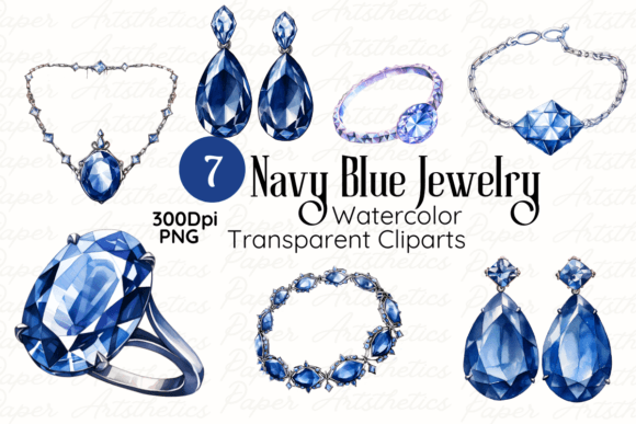 Navy Blue Jewelry Watercolor Cliparts: Elevate Your Creative Projects