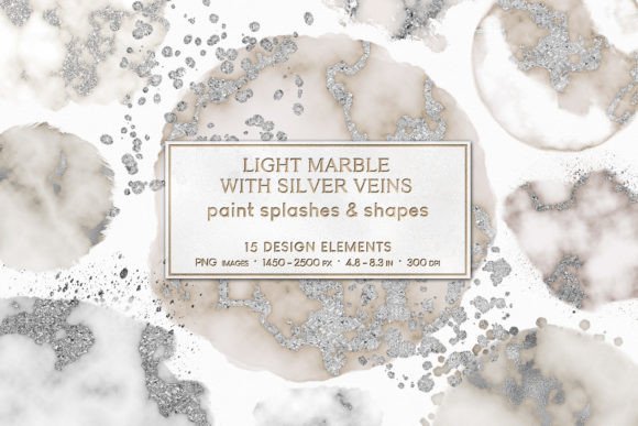 Paint Splashes Light Silver Marble: A Creative Design Asset