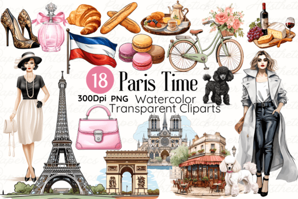 Paris Time in France Sublimation Clipart: Effortless Elegance for Your Crafts