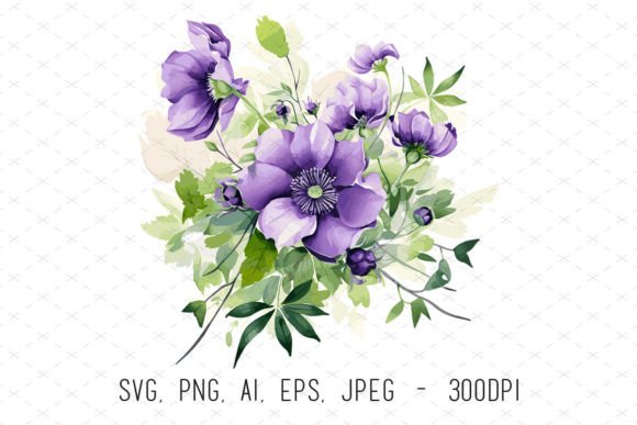 Purple Floral Clipart: Watercolor Flower for Creative Projects