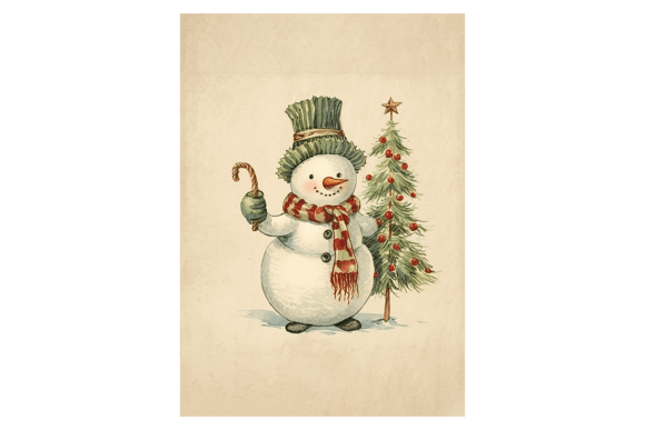 Snowman Christmas Card 2: A Charming Vintage Design Asset