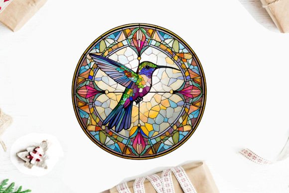 Stained Glass Hummingbird Clipart Round: A Jewel-Toned Design Asset