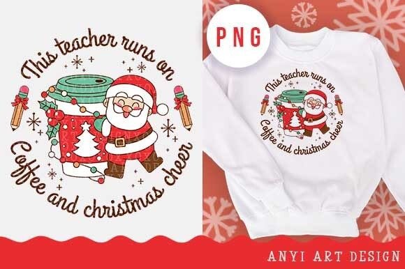 Teacher Coffee Christmas Sublimation PNG: Festive Crafting