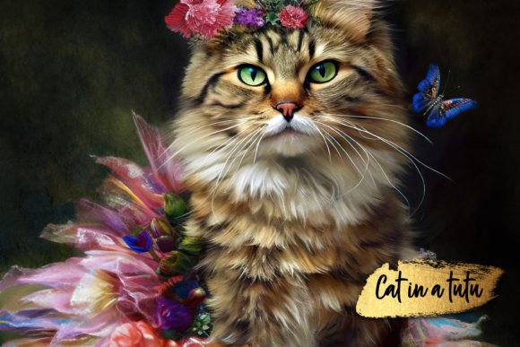 The Whimsical World of Cat in a Tutu Oil Painting Style A4