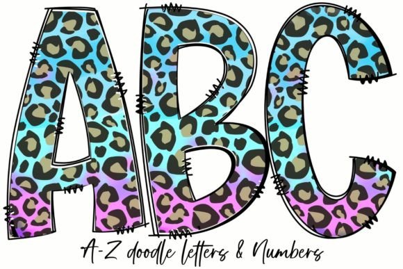 Unleash Wild Sophistication: Teal Leopard Print Doodle Letters