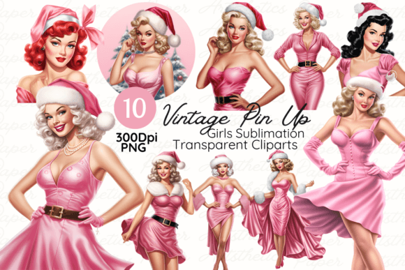 Vintage Pin Up Pink Christmas Girls: A Retro Holiday Aesthetic
