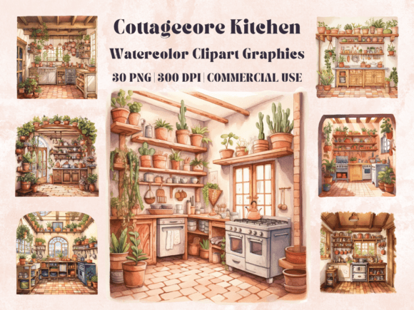 Watercolor Cottagecore Kitchen PNG: A Designer's Cozy Toolkit