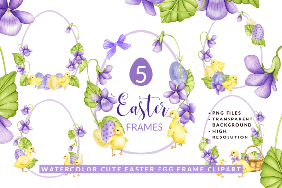 Watercolor Cute Easter Egg Frame Clipart for Creative Projects