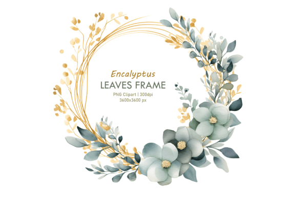 Watercolor Gold and Eucalyptus Frame: A Designer's Touch for Elegant Projects