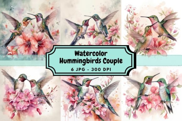 Watercolor Hummingbirds Couple Bundle: Artistic Design Assets