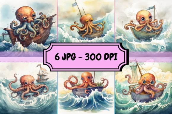 Watercolor Octopus on a Boat: A Creative Bundle for Your Projects